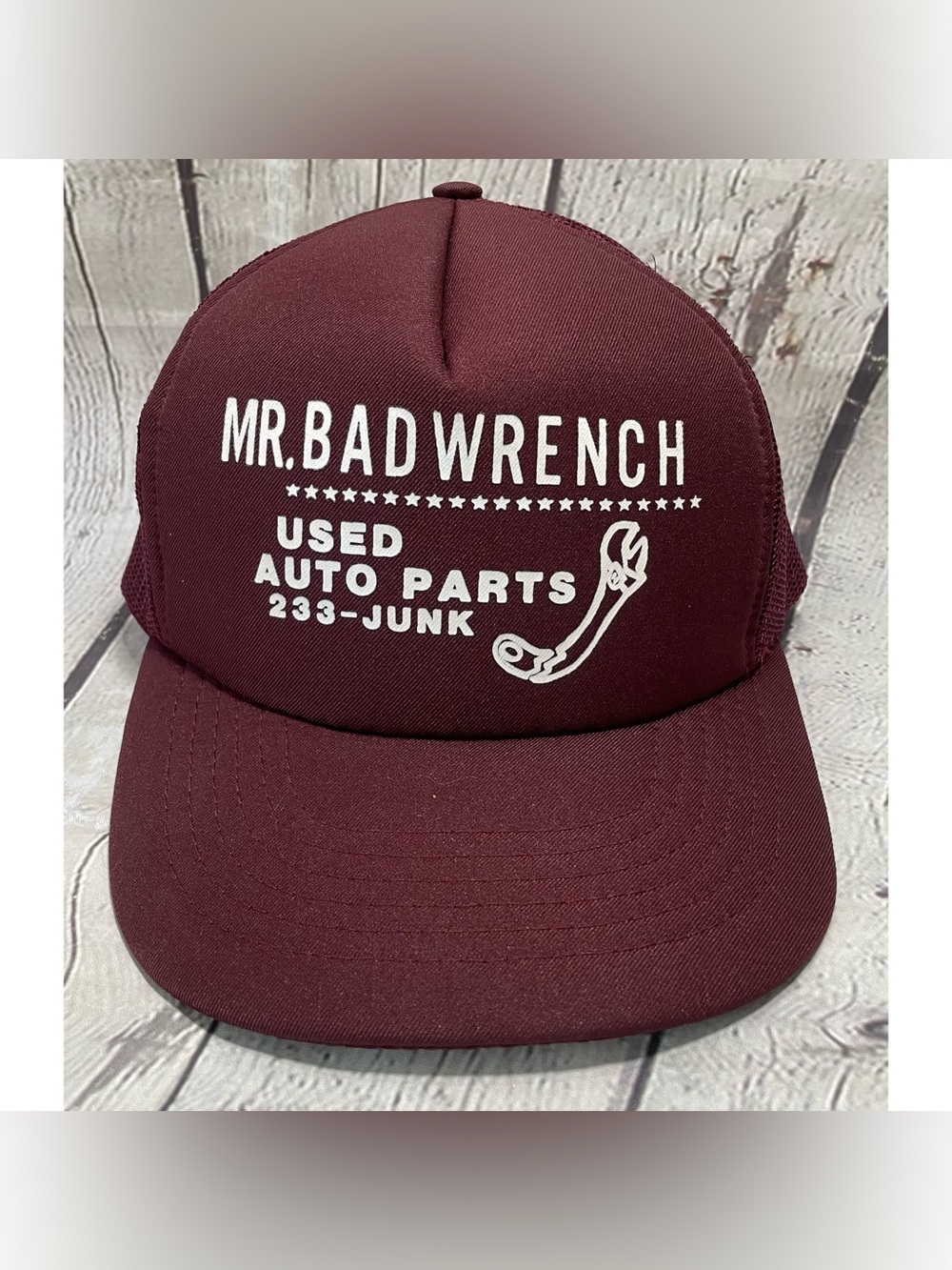 Vintage Burgundy Mr. Bad Wrench Snapback Trucker Hat